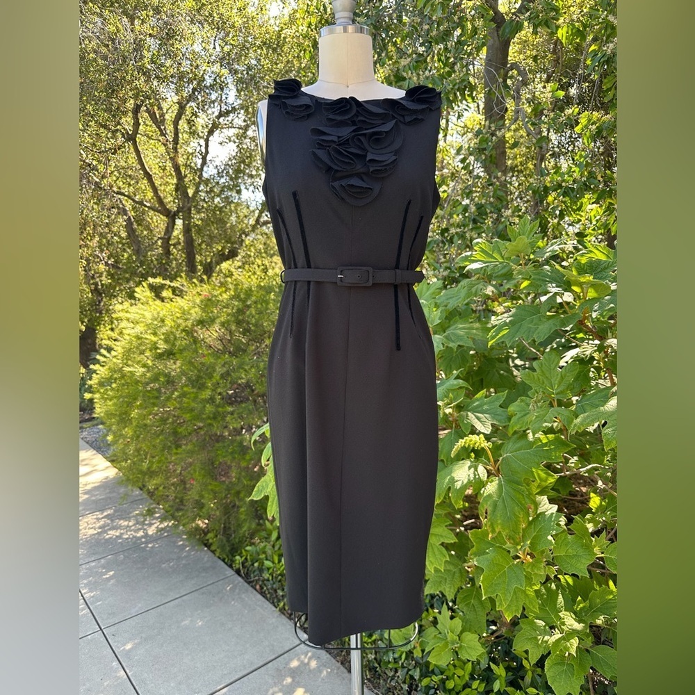 AK Anne Klein midi sheath with jabot and velvet embellishment - size 2